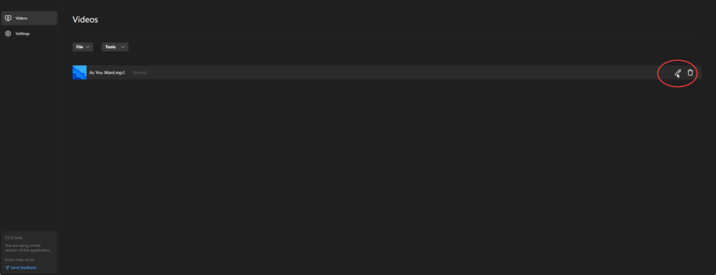 An image showing how to open the video editor.